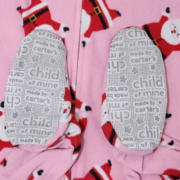 Carters Girls Pink Santa Claus One Piece Footed Pajamas - Picture 3 of 5
